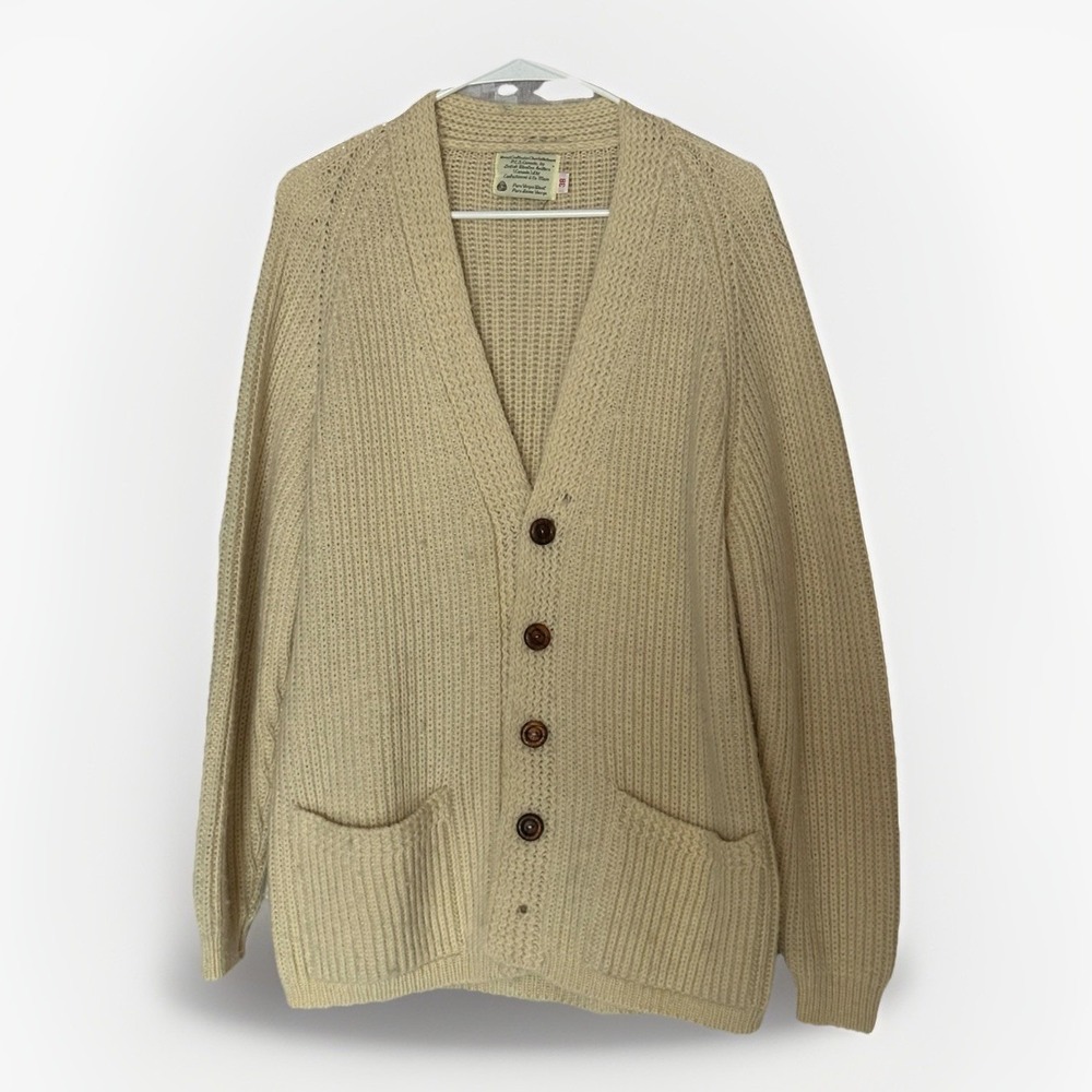 Vtg PEI Canada Virgin Wool Cardigan‎ 38 Handcrafted Academia Grandpa Sweater